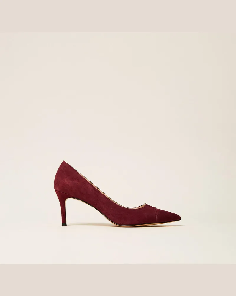 Twin-Set Pumps aus Veloursleder mit Logo Burgundy