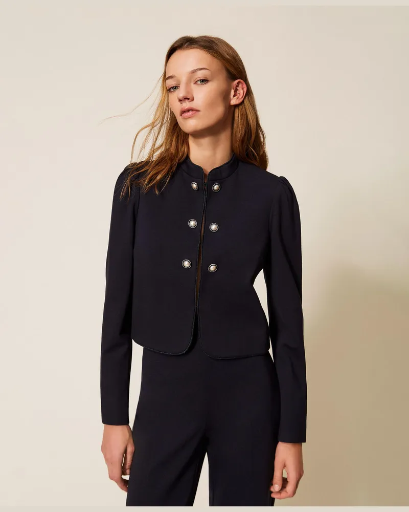 Twin-Set Jacke mit Stehkragen und Zierknöpfen Nachtblau