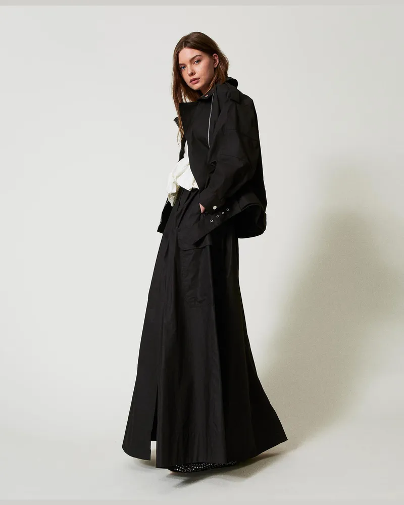 Actitude by Twinset Röcke - Maxirock aus Popeline mit Falten, Schwarz, Baumwolle, Größe: S 