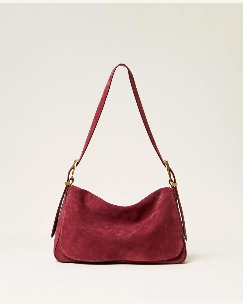 Twin-Set Liliane Tasche aus Veloursleder mit Schnallen, Damen, Bordeaux Bordeaux