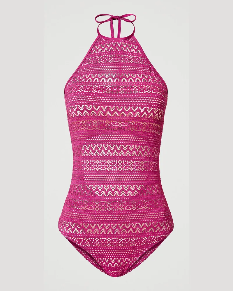 Twin-Set Bademode - Neckholder-Badeanzug in Spitzenoptik, Magentaviolett, Größe Magentaviolett