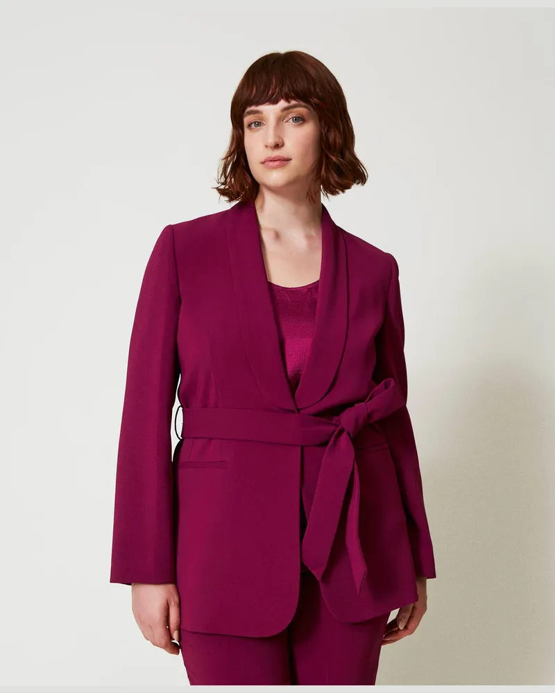 Twin-Set Jacken und Outerwear - Blazer mit Gürtel „Oval T"-Kettchen, „Red Plum"-Violett, Größe „red