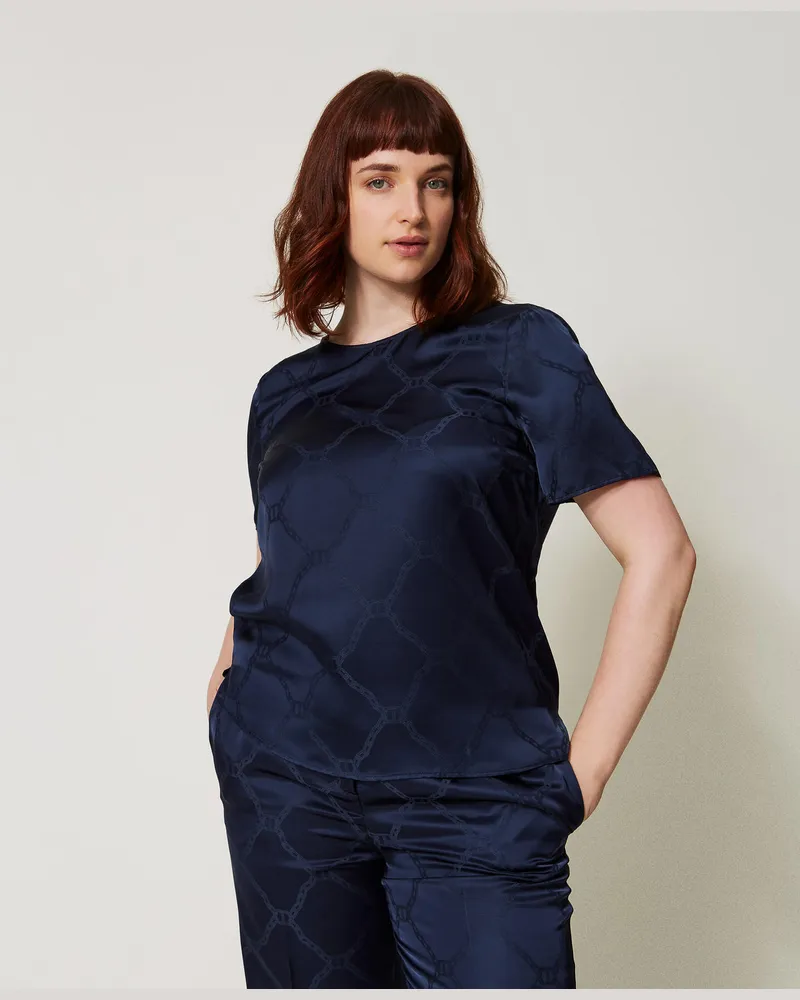 Twin-Set Blusen - Bluse aus „Oval T"-Jacquard, Indigo, Größe Indigo