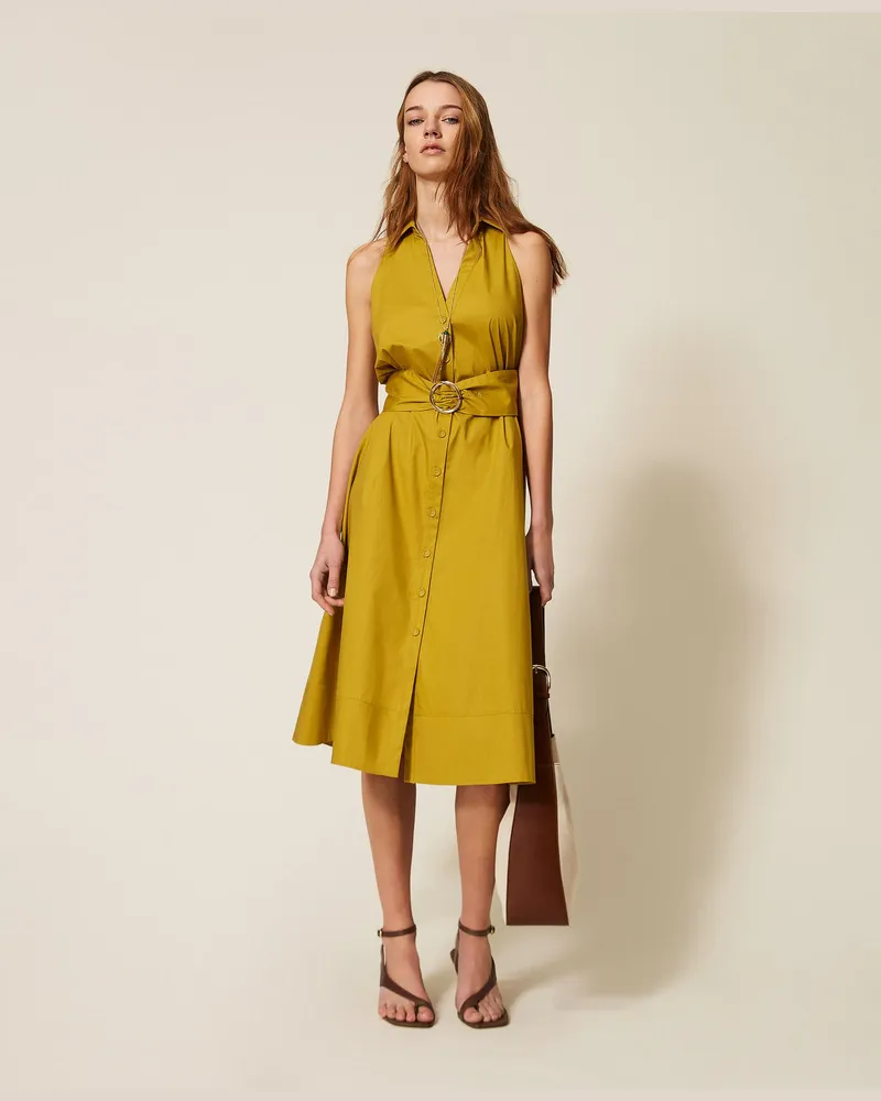 Twin-Set Midikleid aus Popeline Avocado