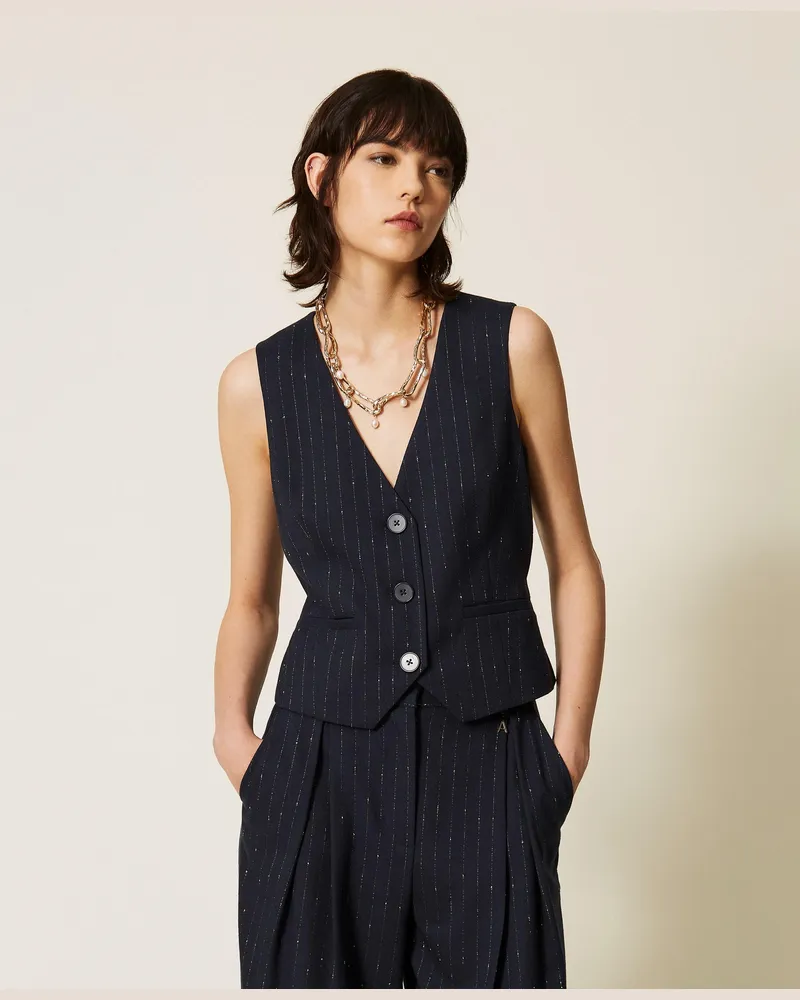 Twin-Set Eng geschnittene Nadelstreifenweste, Damen, Blue Paint Pinstripe Blue