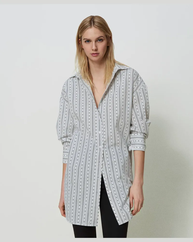 Twin-Set Hemden - Hemd mit Streifenprint und Logo, Print Monogramm Optisches Weiß / Schwarz, Gestreift, Größe Print