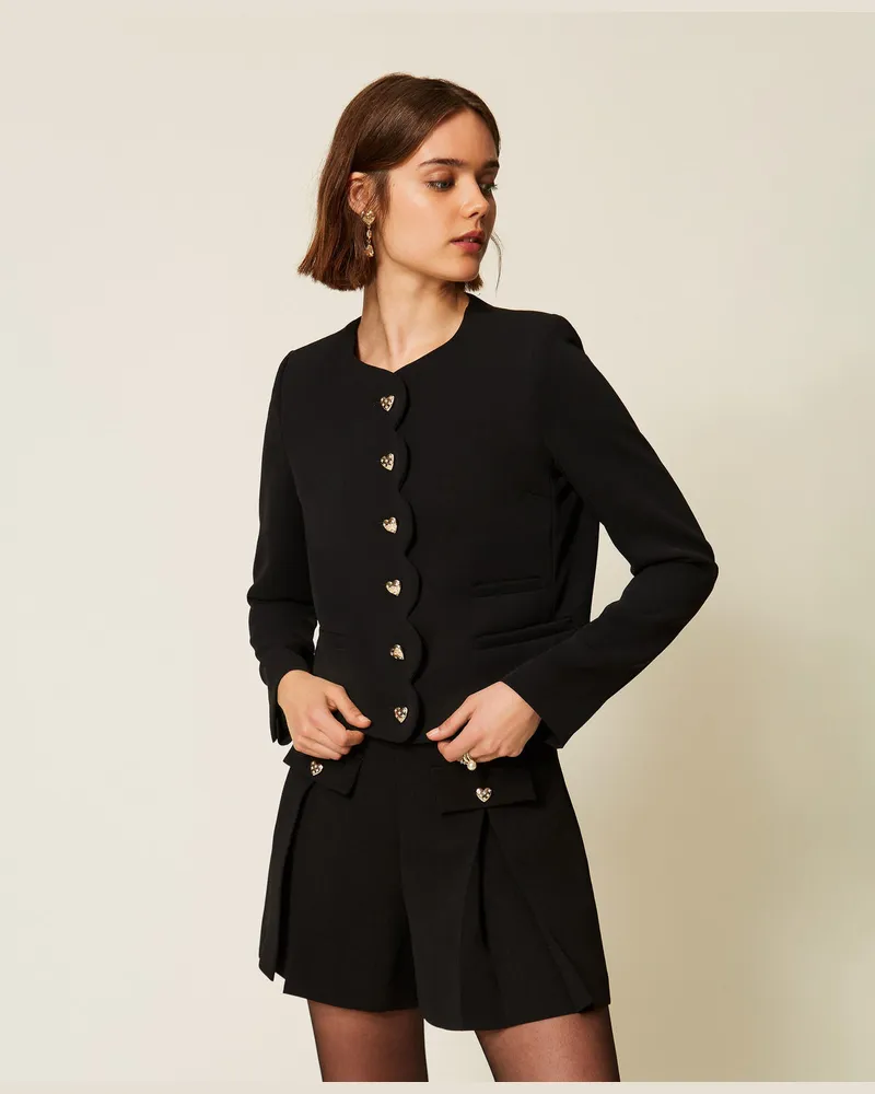 Twin-Set Jacke aus Crêpe mit Herzknöpfen Schwarz