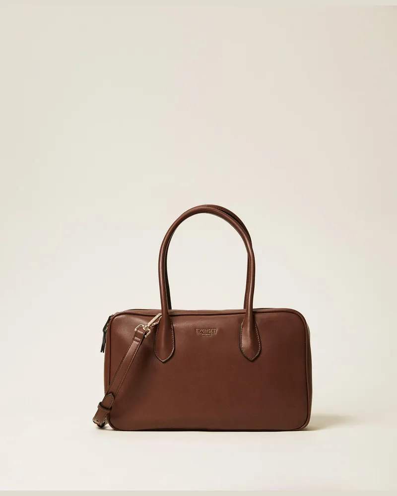 Twin-Set Taschen - Große Bowling-Bag mit Logo, Black Chocolate, Einheitsgröße 