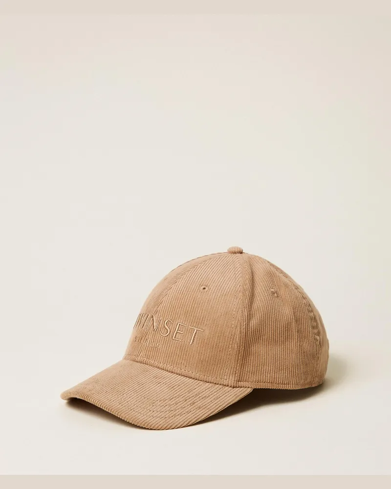 Twin-Set Baseballkappe aus Samt, Damen, Tobacco Brown Tobacco