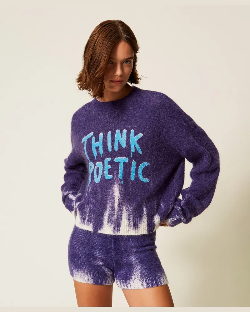 Actitude by Twinset Pullover MYFO aus Wollmischung mit Print, Royal Violet / Poetic, Wolle, Größe: XL 
