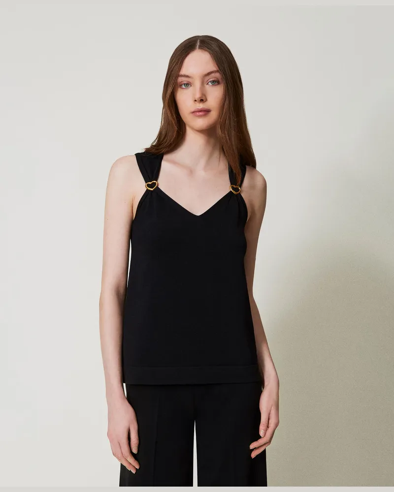 Twin-Set Tops - Stricktop mit Herzschlaufen, Schwarz, Größe Schwarz