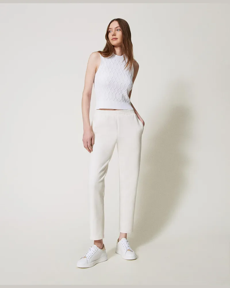 Twin-Set Hosen - Zigarettenhose aus Scuba, White Cloud, Größe White