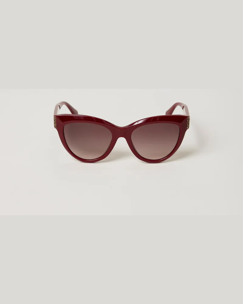 Twin-Set Accessoires - Sonnenbrille in Schmetterlingsform mit Blumen, "Shiny Full"-Bordeaux, Einheitsgröße Shiny