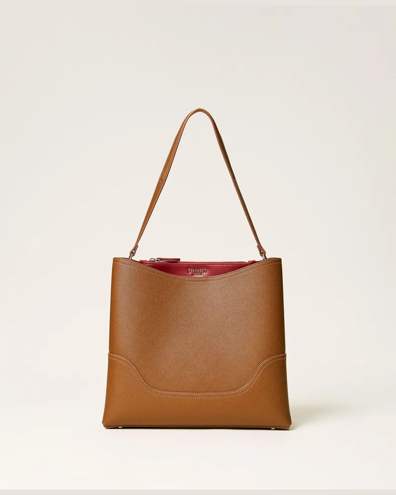 Twin-Set Ungefütterte zweifarbige Beuteltasche, Damen, Zweifarbig "Land"-Braun / Venezianisches Rot Zweifarbig