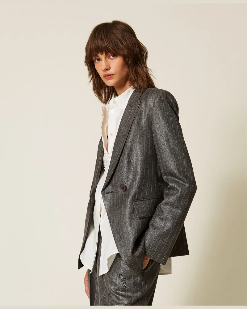 Actitude by Twinset Zweireihiger Blazer mit Streifen Anthrazit