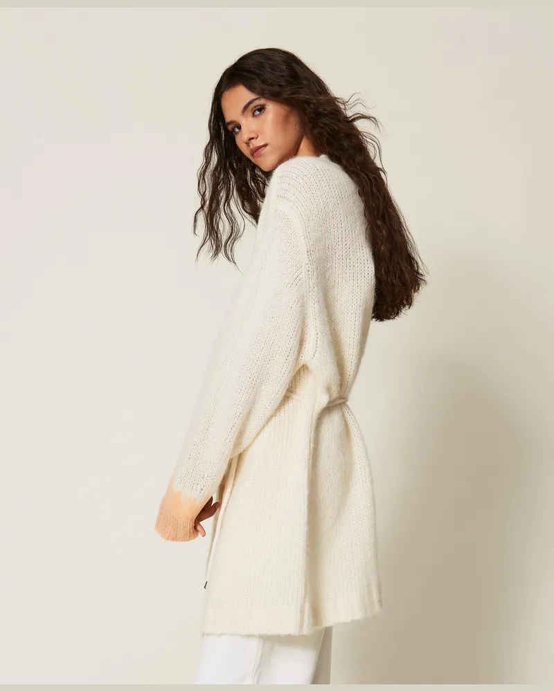 Twin-Set Zweifarbiger Myfo Cardigan aus Wollmischung, Damen, Weiß Schnee Weiß