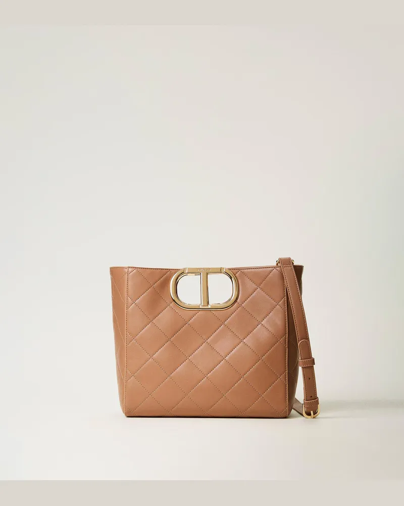 Twin-Set Taschen - Shopper „Lila" mit Steppmotiv und „Oval T"-Griff, Malzschokolade, Einheitsgröße 