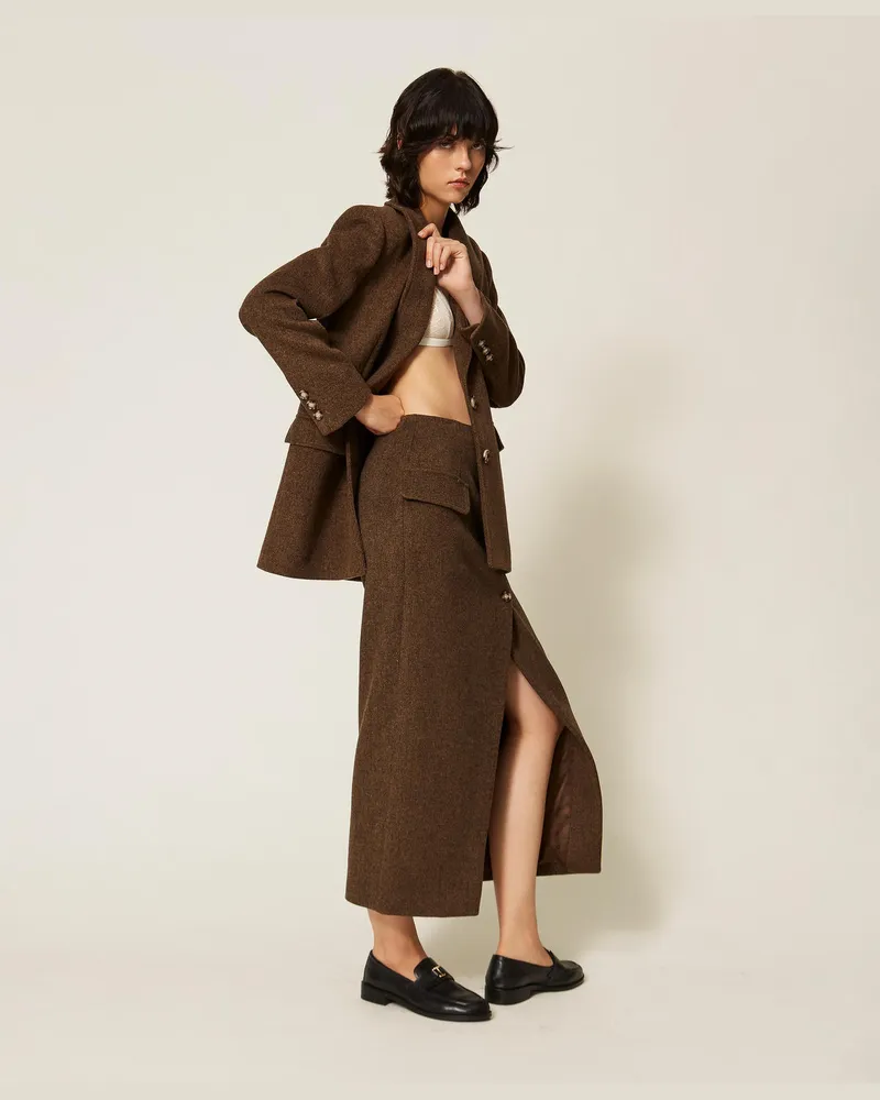 Twin-Set Langer Rock aus Velourstuch Mocha