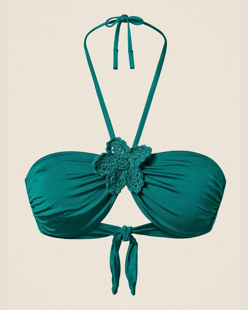 Twin-Set Bademode - Bandeau-Bikinitop mit gehäkelter Brosche, „Light Emerald"-Grün, Größe „light