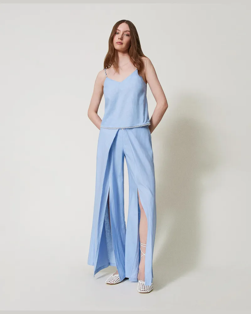 Twin-Set Bademode - Palazzohose aus Leinen, "Blue Topaz"-Azur, Größe: S 