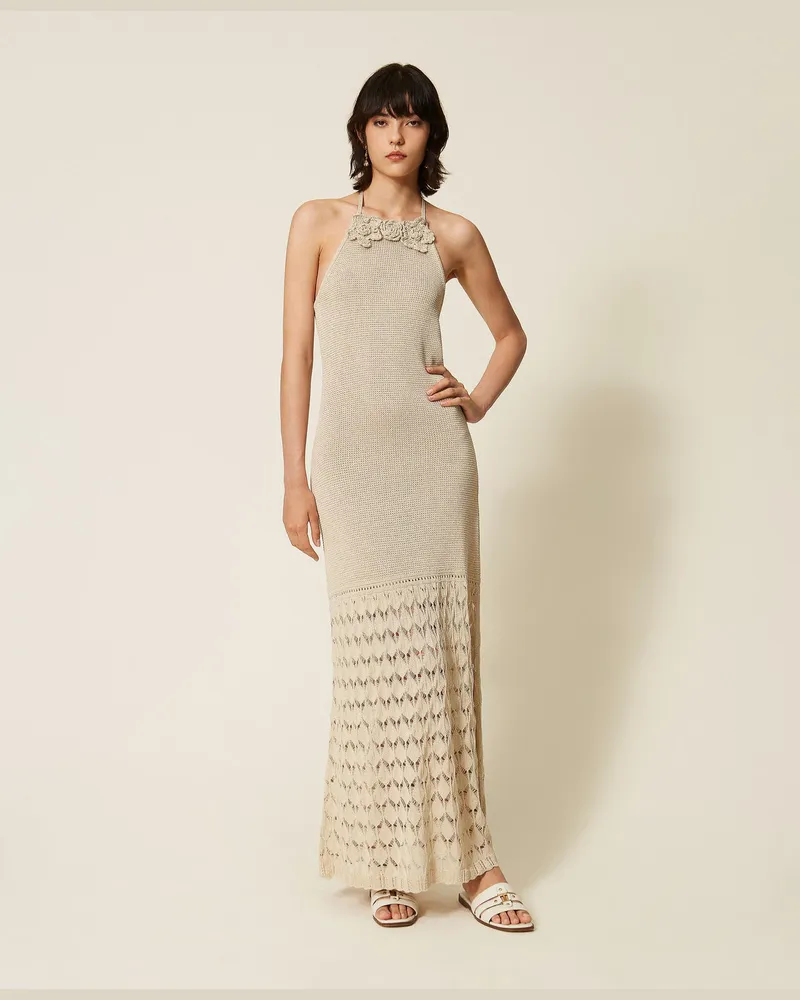 Twin-Set Maxi-Strickkleid mit Häkeldetails Fog