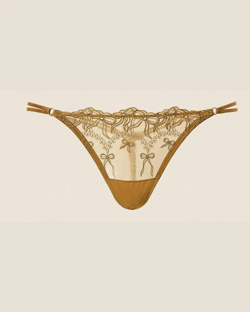 Twin-Set Tanga aus Tüll mit aufgestickten Schleifen, Damen, Shiny Oil Shiny