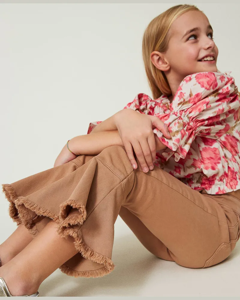 Twin-Set Hosen - Flare-Hose aus Bull-Denim, Tobacco Brown, Baumwolle, Größe Tobacco
