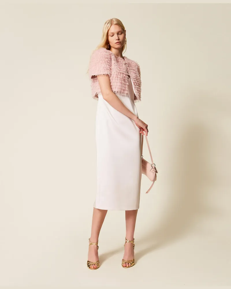 Twin-Set Cropped-Jacke aus Tüll mit Rüschen Ballettrosa