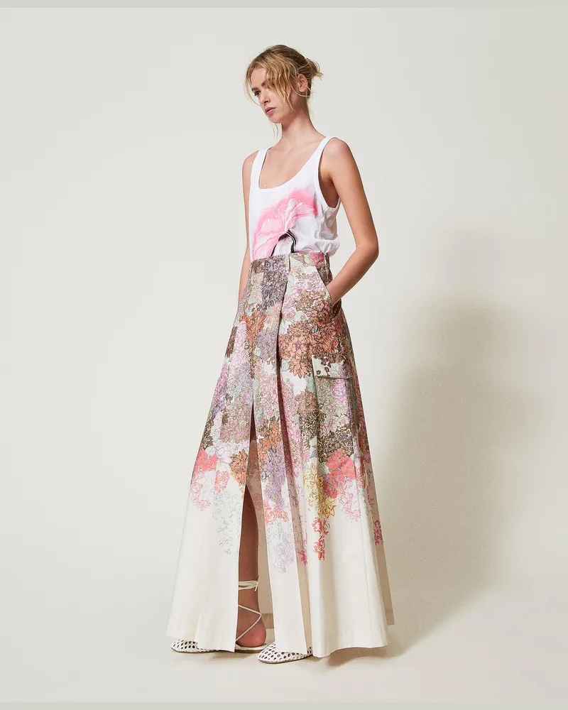 Actitude by Twinset Röcke - MYFO Maxirock mit Blumenmotiv, Summer Sand Camouflower, Größe: XXS 