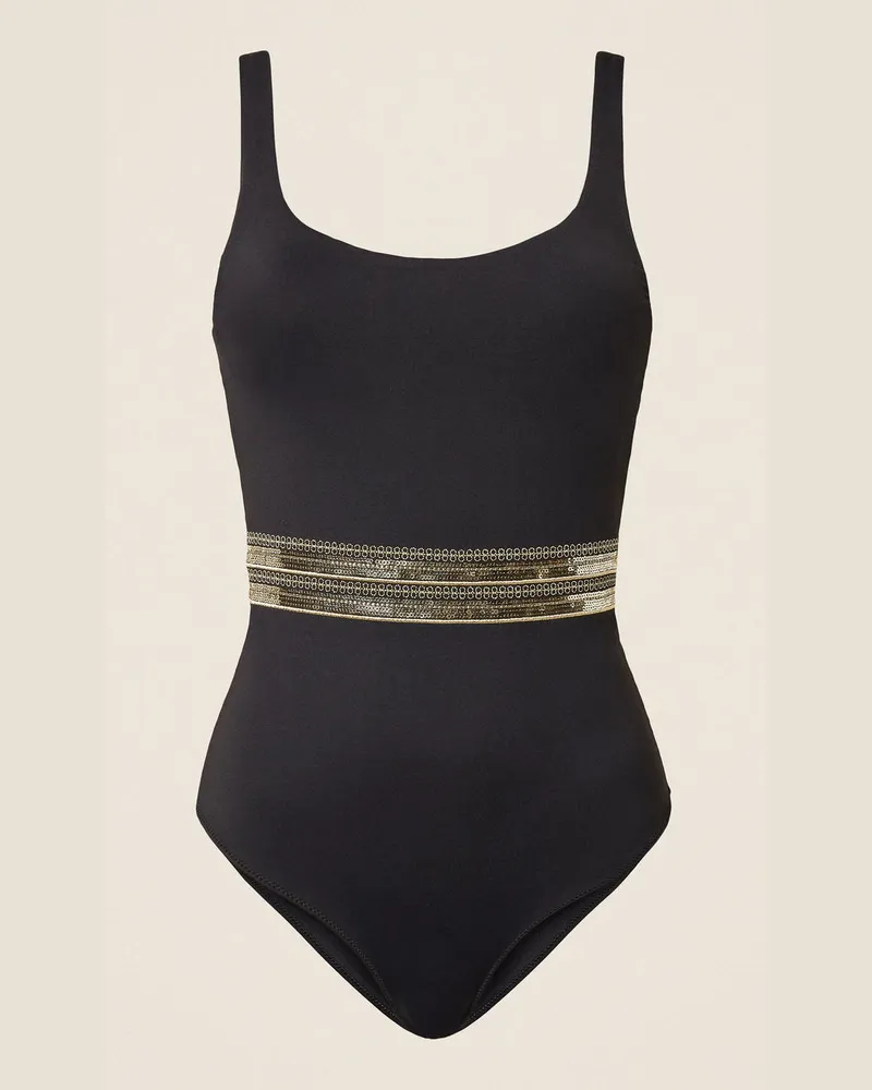 Twin-Set Bademode - Badeanzug mit aufgestickten Pailletten, Schwarz, Paillettes, Größe Schwarz