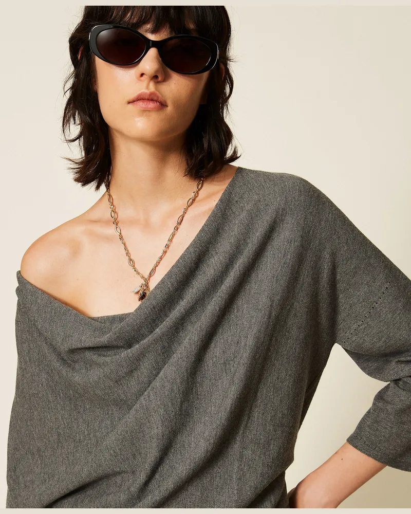 Twin-Set 2-in-1-Maxi-Pullover, Damen, Mittelgrau-Melange Mittelgrau-melange
