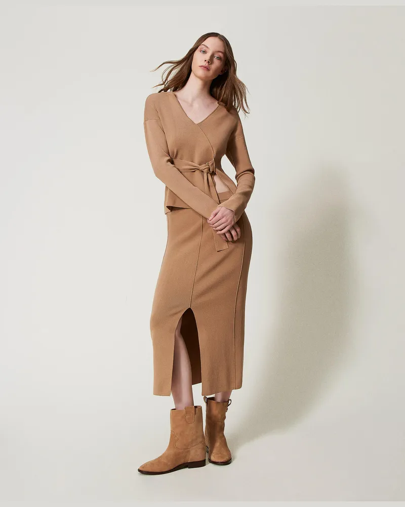 Twin-Set Cache-Caur-Pullover aus Baumwollmischung, Brown Box, Größe Brown