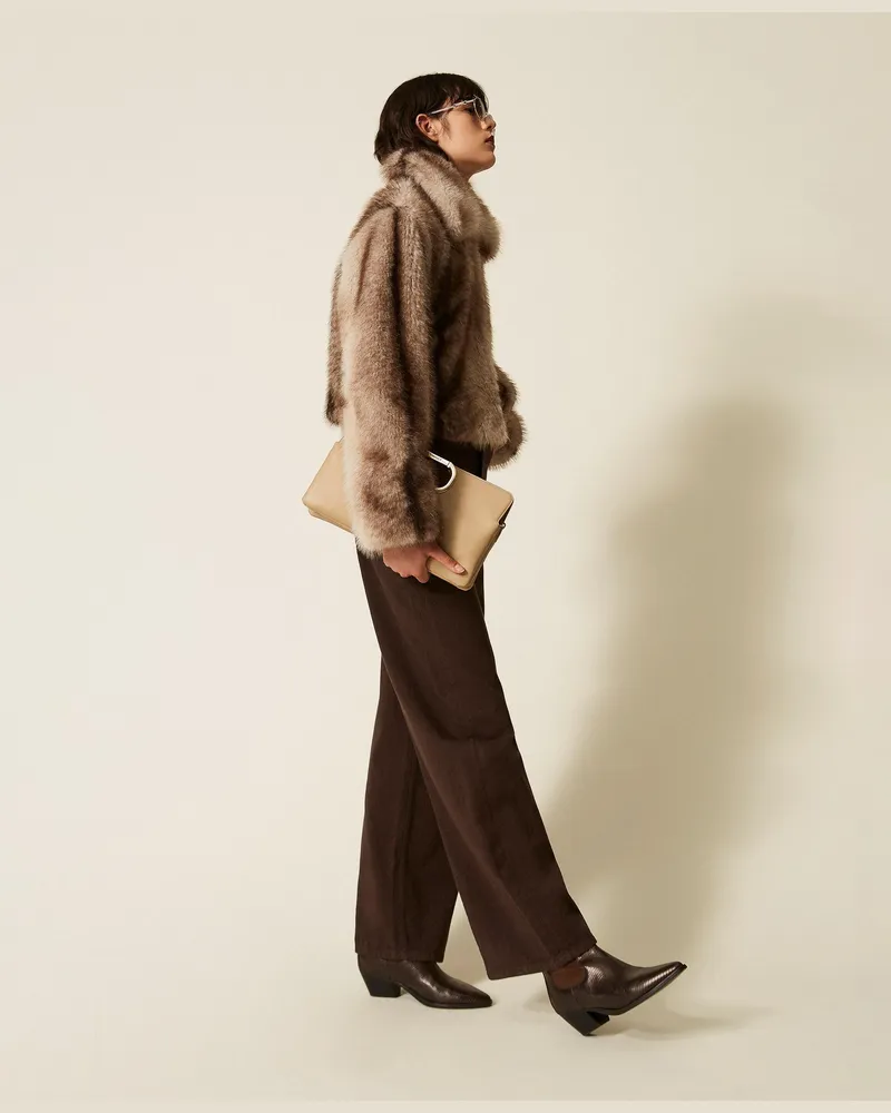 Twin-Set Jacke aus Kunstpelz mit schattiertem Print, Damen, Animal Shade Casha / Brown Animal