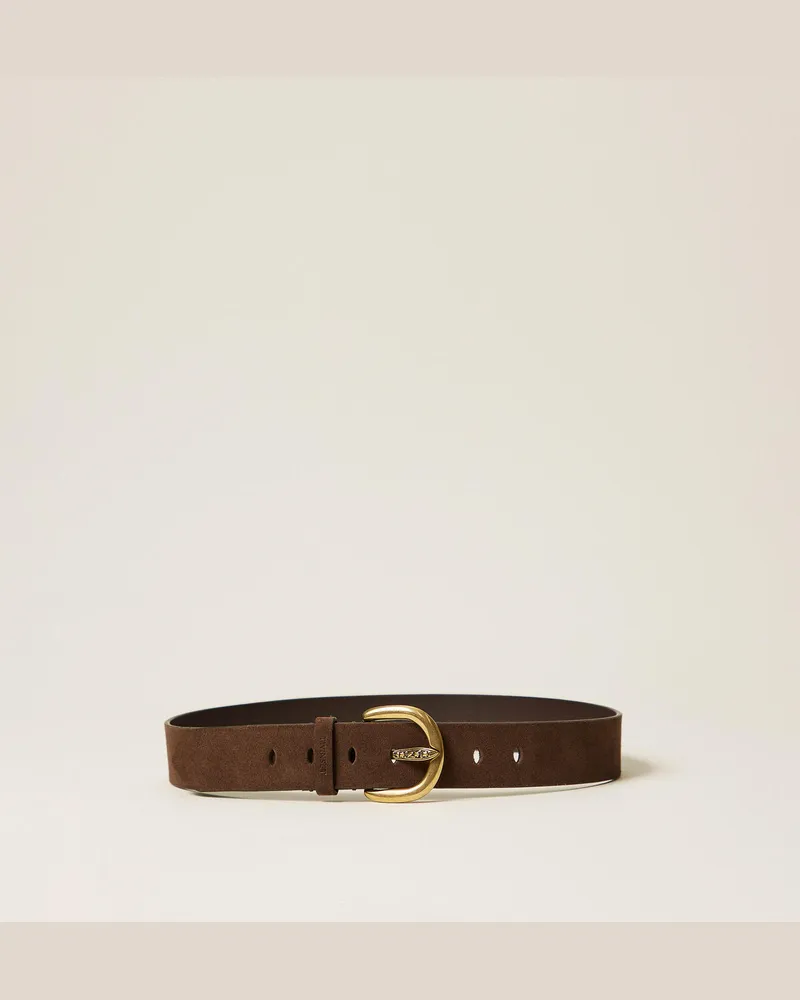 Twin-Set Accessoires - Gürtel aus Veloursleder, Black Chocolate, Größe Black