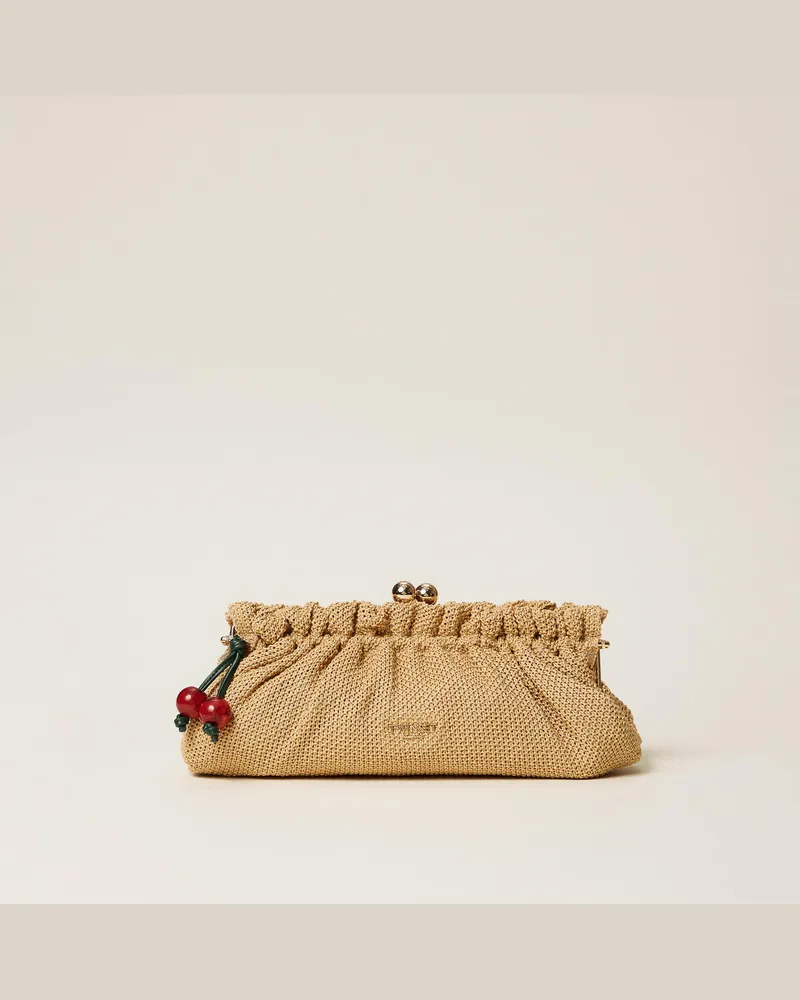 Twin-Set Clutch aus Raffia mit Charmanhänger Stroh