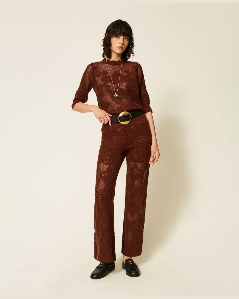 Twin-Set Jacquard-Strickhose aus Alpakamischung Cherry