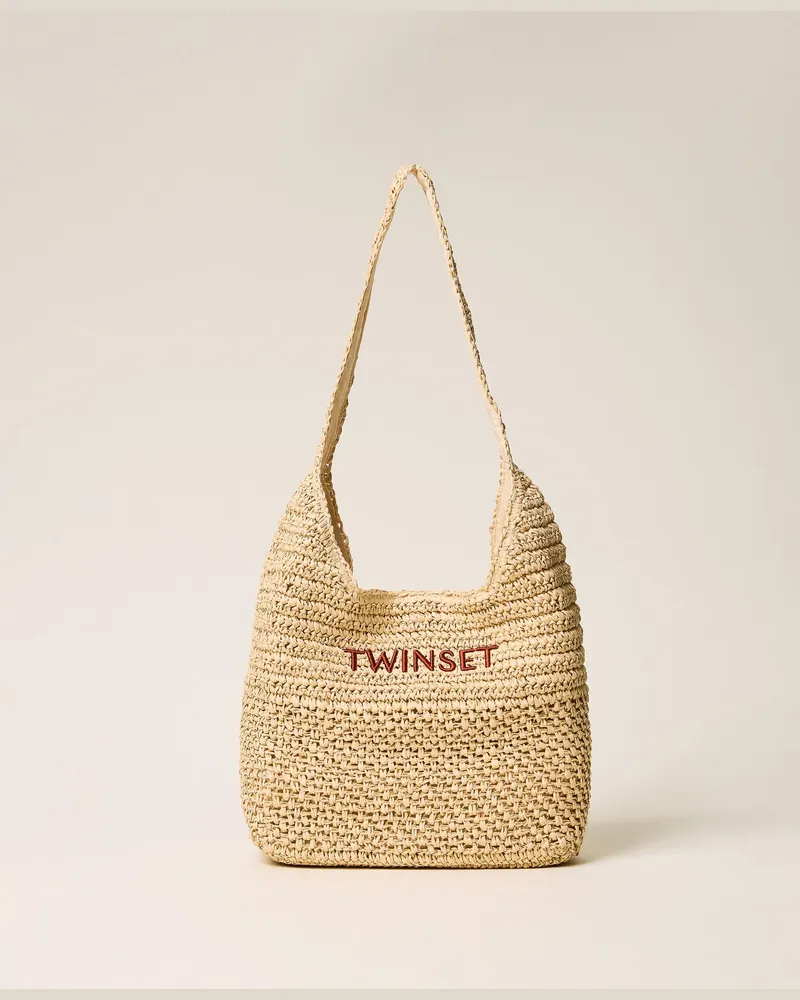Twin-Set Hobo-Tasche aus gehäkelter Raffia Stroh