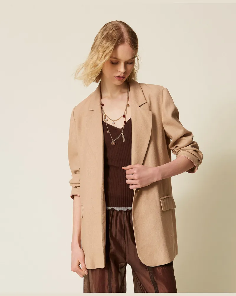 Twin-Set Jacken und Outerwear - Blazer aus Leinenmischung, Natural Beige, Größe Natural