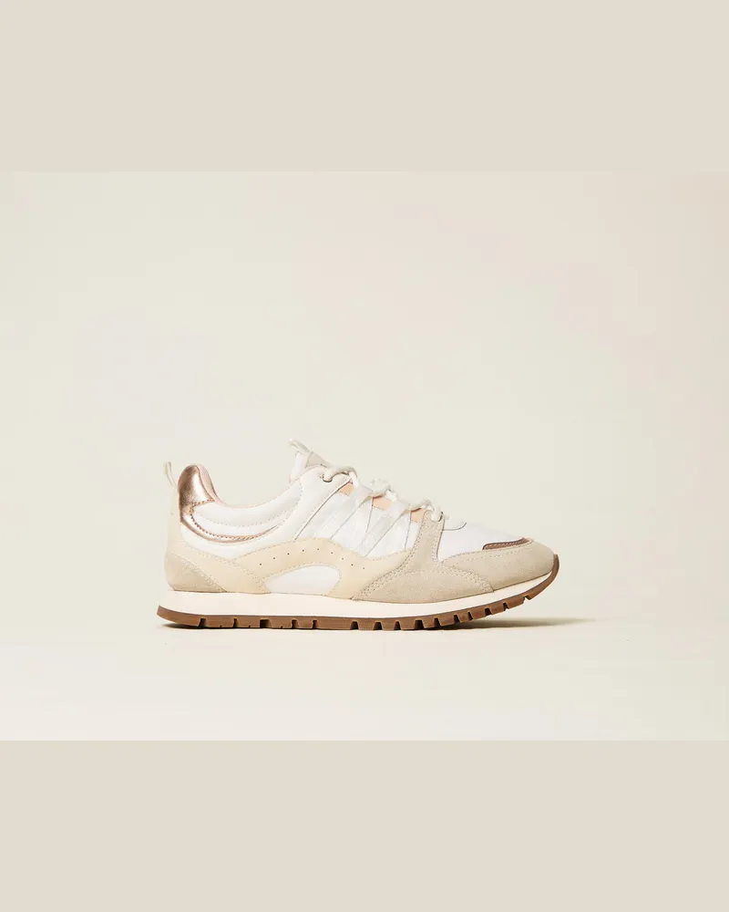 Twin-Set Schuhe - Ledersneakers im Laufschuhstil, Weiß Schnee, Größe Weiß