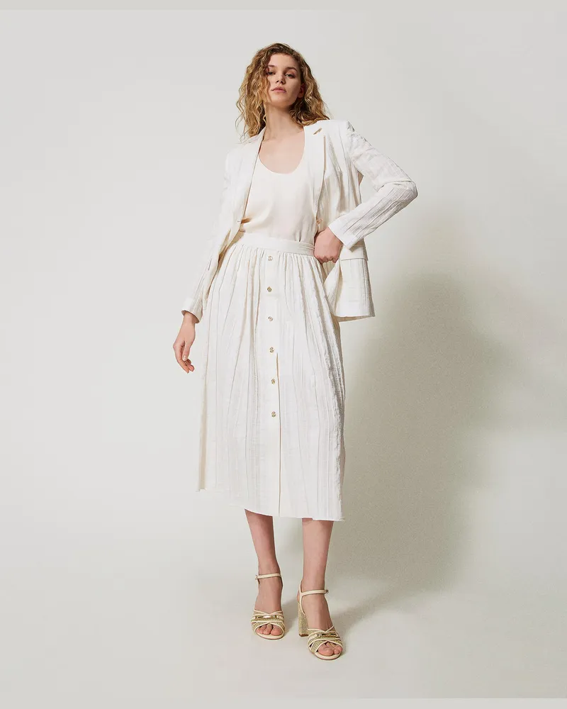 Twin-Set Röcke - Maxirock aus Leinenmischung mit Streifenmuster, Weiß Schnee, Baumwolle, Größe: 50 