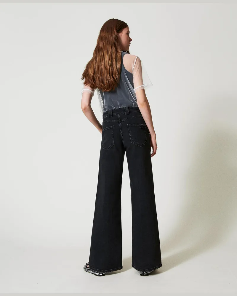 Actitude by Twinset Wide-Leg-Jeans mit Bügelfalte, Denimschwarz, Größe Denimschwarz