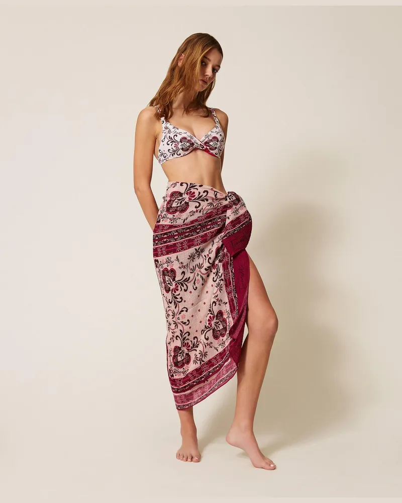 Twin-Set Bademode - Pareo mit Reliefstruktur und Print, Print Foulard Fuchsia, Einheitsgröße Print