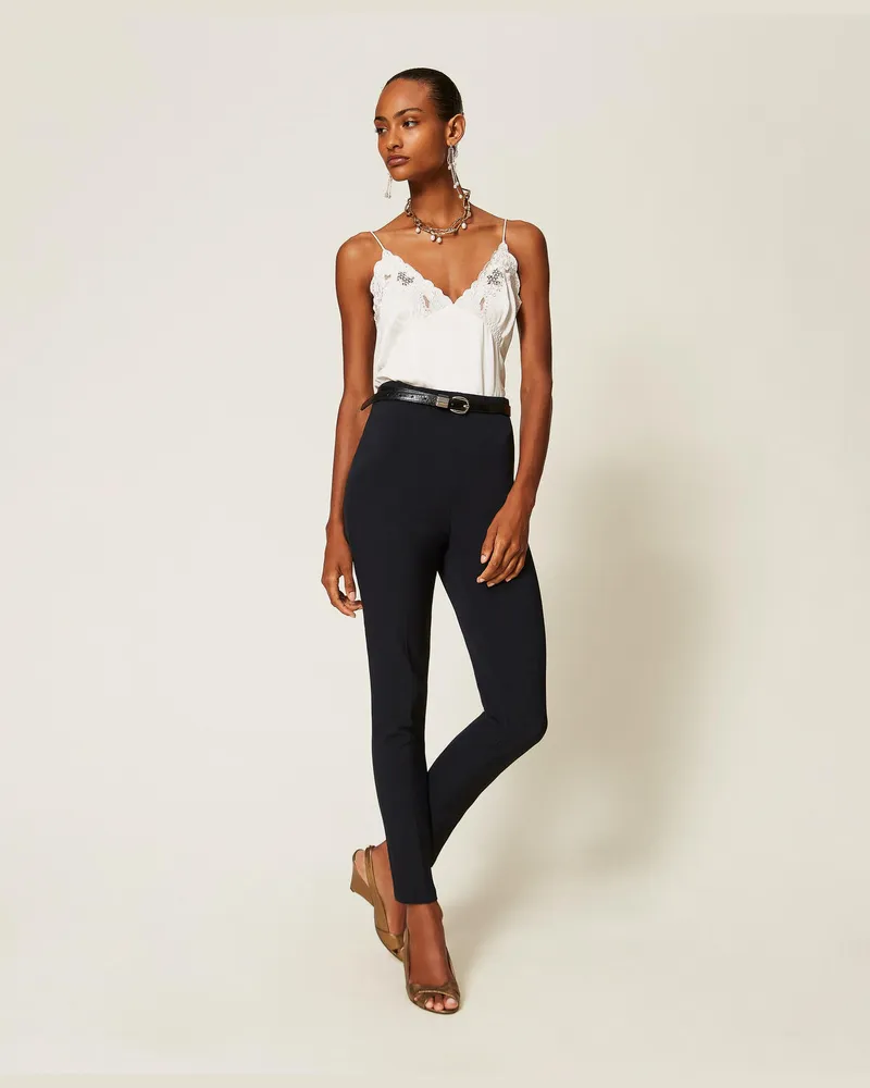 Twin-Set Figurbetonte Hose aus Crêpe Schwarz