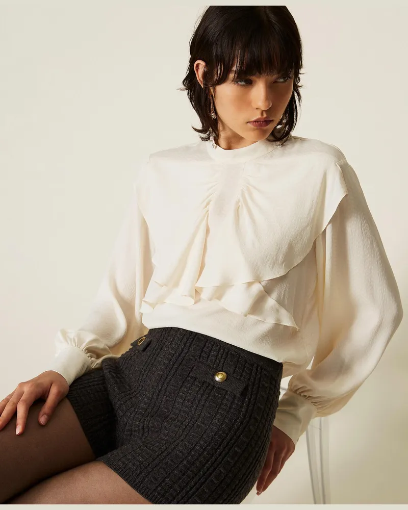 Twin-Set Strickshorts mit Metallknöpfen, Damen, Meliertes Dunkelgrau Meliertes