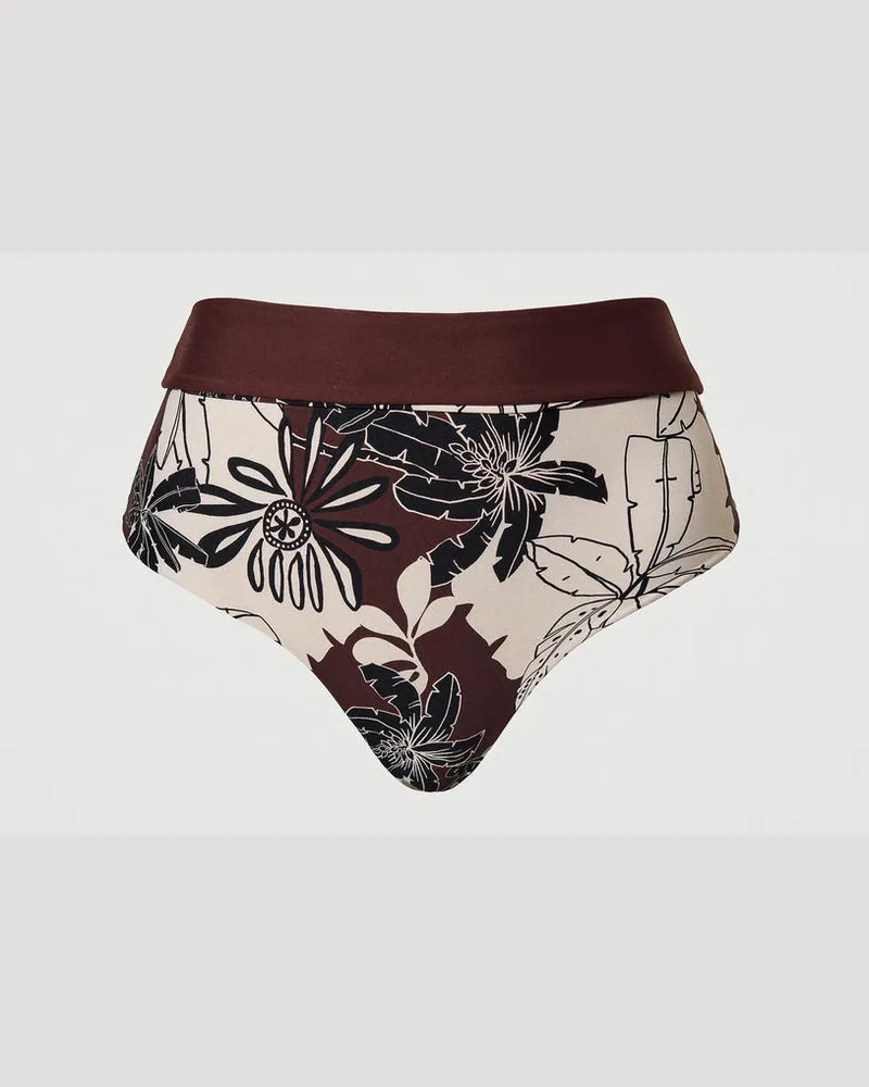 Twin-Set Bademode - Beidseitig tragbare Bikinihose mit Blumen, Print Exotic „Bitter Chocolate"-Braun, Größe: II 