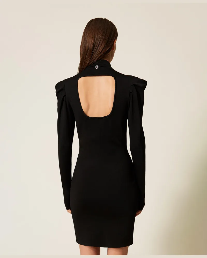 Actitude by Twinset Kleider - Kurzes Strickkleid mit Raffung, Schwarz, Größe Schwarz