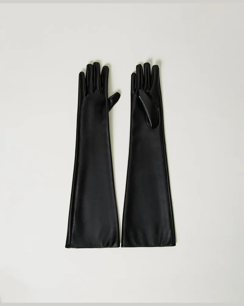 Twin-Set Accessoires - Lange Handschuhe aus Lederimitat, Schwarz, Größe Schwarz