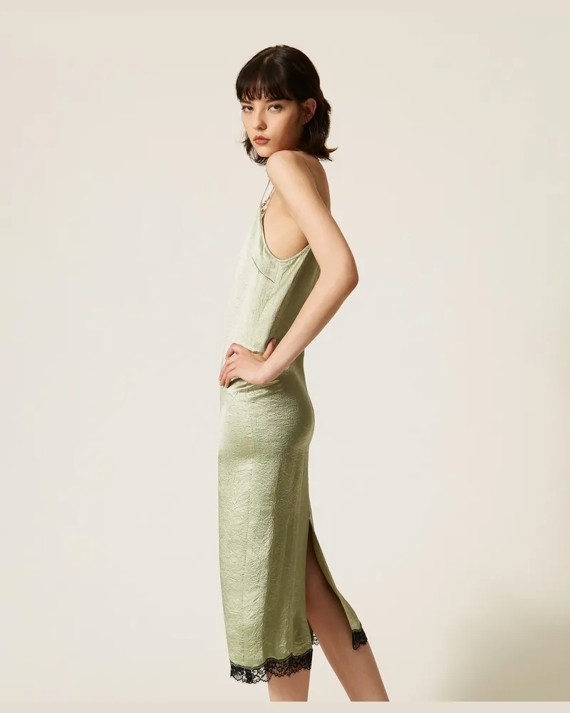Twin-Set Midikleid aus Froissé-Satin und Spitze Zweifarbig