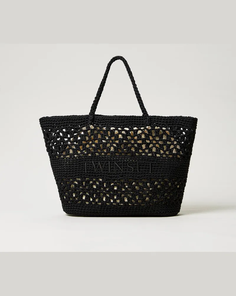 Twin-Set Taschen - Gehäkelter Shopper „Bohemienne", Schwarz, Einheitsgröße 
