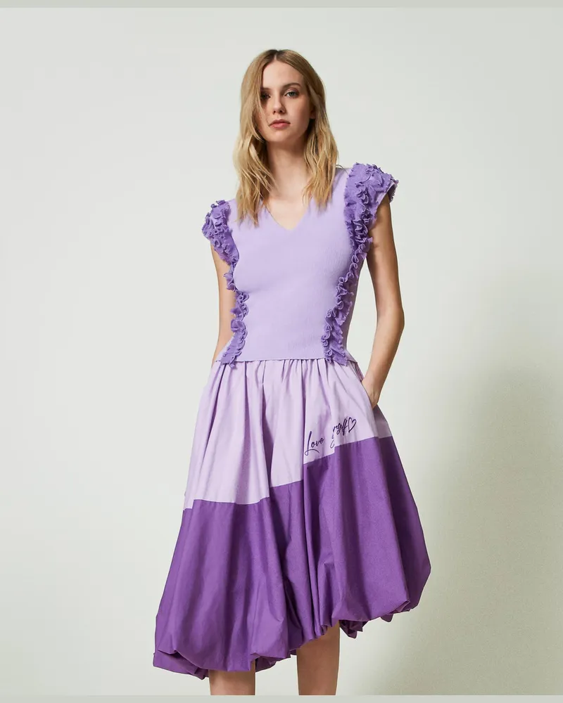 Actitude by Twinset Tops - Figurbetontes Rippentop mit Volants, Lavendellila, Größe: XL 